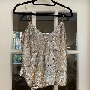 ASOS Glitter Silver Spaghetti Strap Sparkle Top